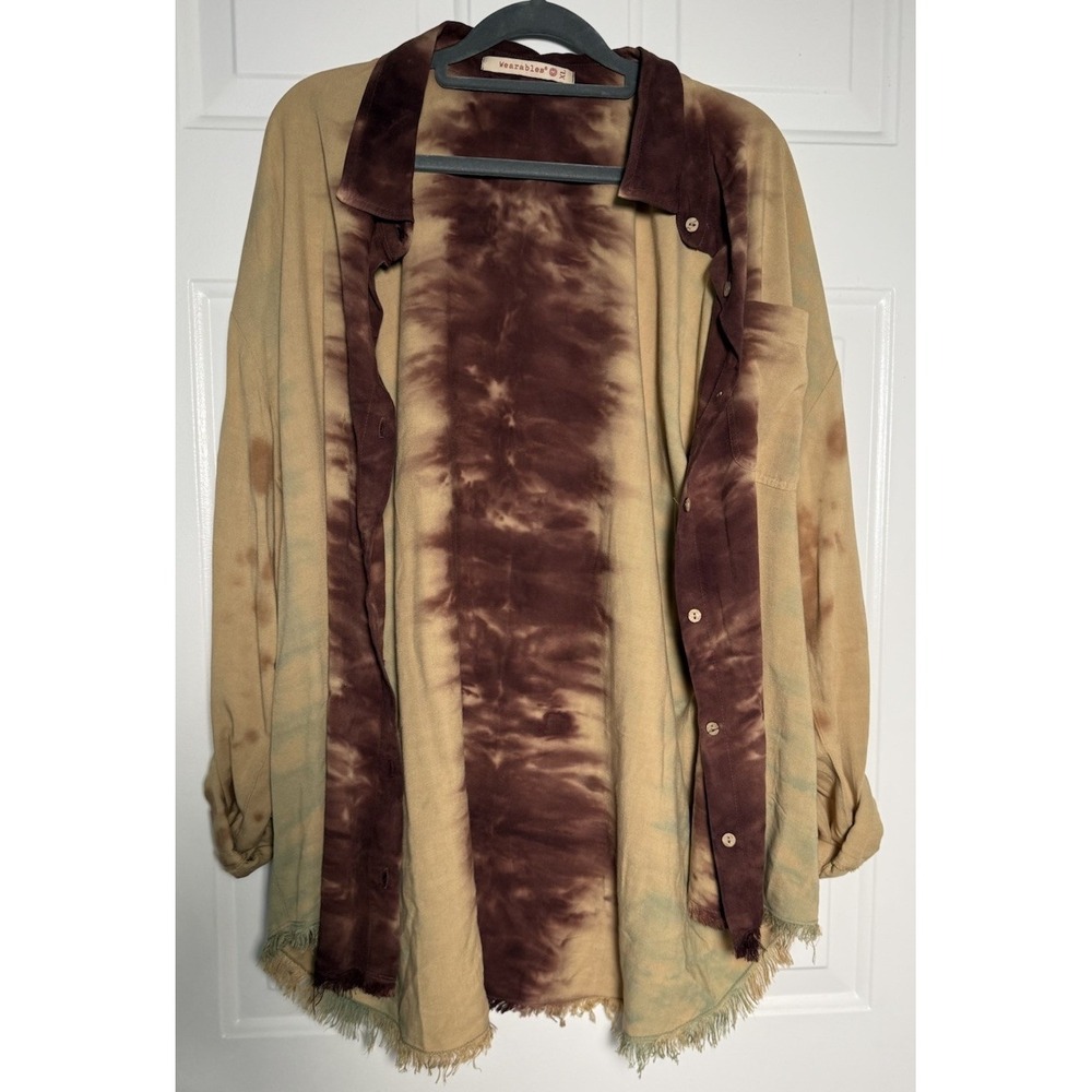 Wearables Tie-Dye Brown & White Button-Down Shirt Jacket XL (1595)